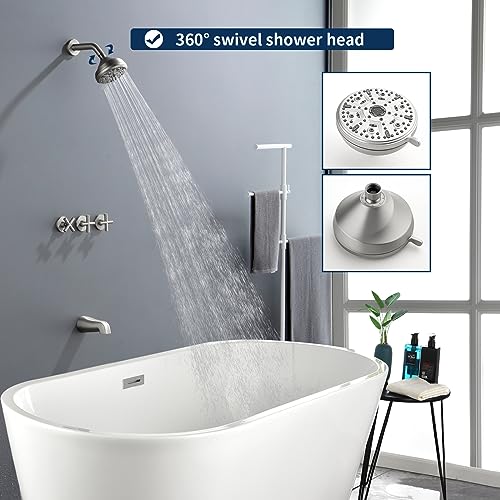 Image of 3 Handles Shower Faucet Set with Tub Spout Bathtub Shower Faucets Combo Set Shower System Complete Tub and Shower Trim Kit Brushed Nickel Shower Fixtures