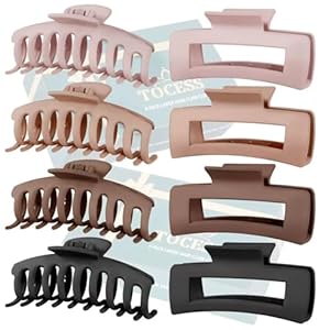 TOCESS Big Hair Claw Clips for Women – Neutral Large Claw Clip for Thin Thick Curly Hair 90’s Strong Hold 4.33 Inch Nonslip Matte Jumbo Hair Clips (8 Pcs)