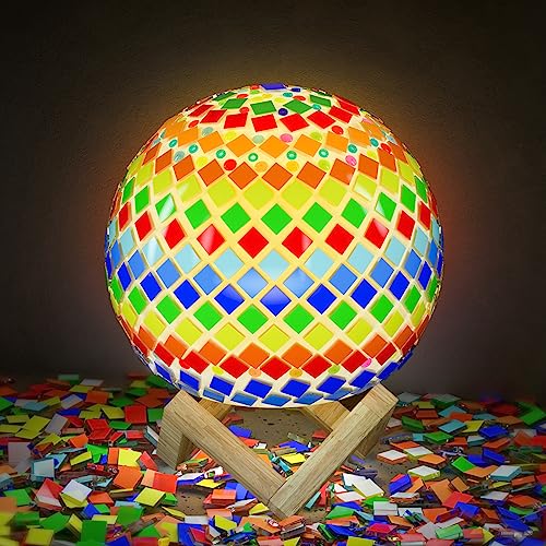 Herefun Kit de Luz Nocturna de Mosaico, DIY Luz de Noche para Niños, Kit Creativo de Bricolaje Kit de Portavelas de Mosaico Decoración Arte y Manualidades para Niñas 6-12+Años Regalo de Cumpleaños