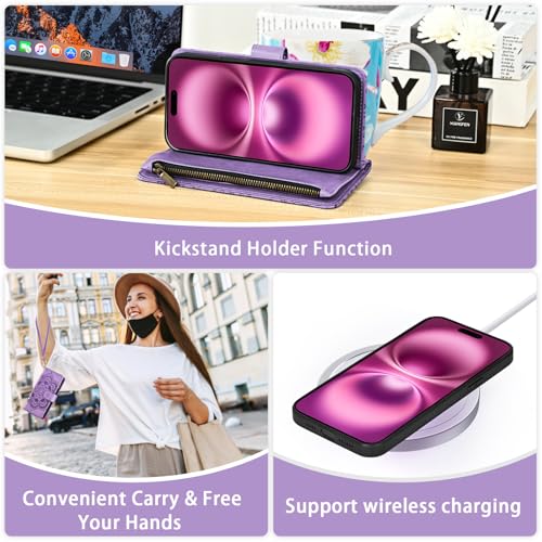 Coque iPhone 16 Plus avec fermeture éclair et portefeuille mandala - 6