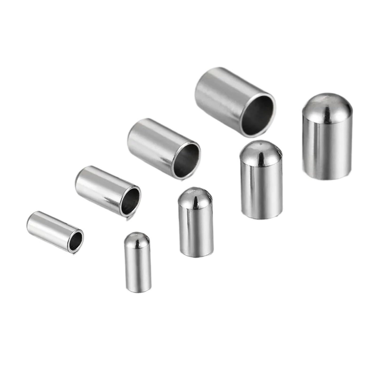 WEKONUMEX Rope Stoppers, Rope Stoppers 20pcs Stainless Steel End Caps Gold&Steel Hole 2-10mm for Laces Jewelry DIY(Steel Color-arc,Hole 2.5mm)