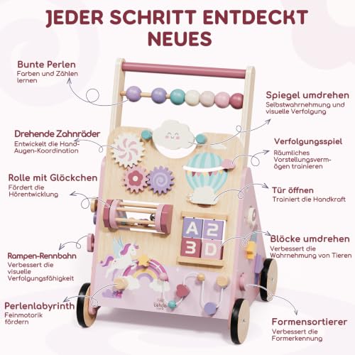 Lehoo Castle Lauflernwagen Holz, Einhorn Laufwagen, Geschenk 1 Jahr Mädchen – Ansicht 4
