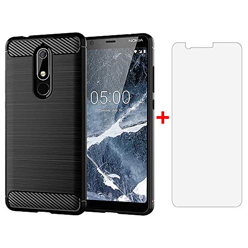 Funda para Nokia 5.1 2018 5.5 pulgadas y protector de pantalla de vidrio templado con accesorios de parachoques para móvil, delgados, a prueba de golpes, goma de silicona suave y fina TPU Nokia5.1