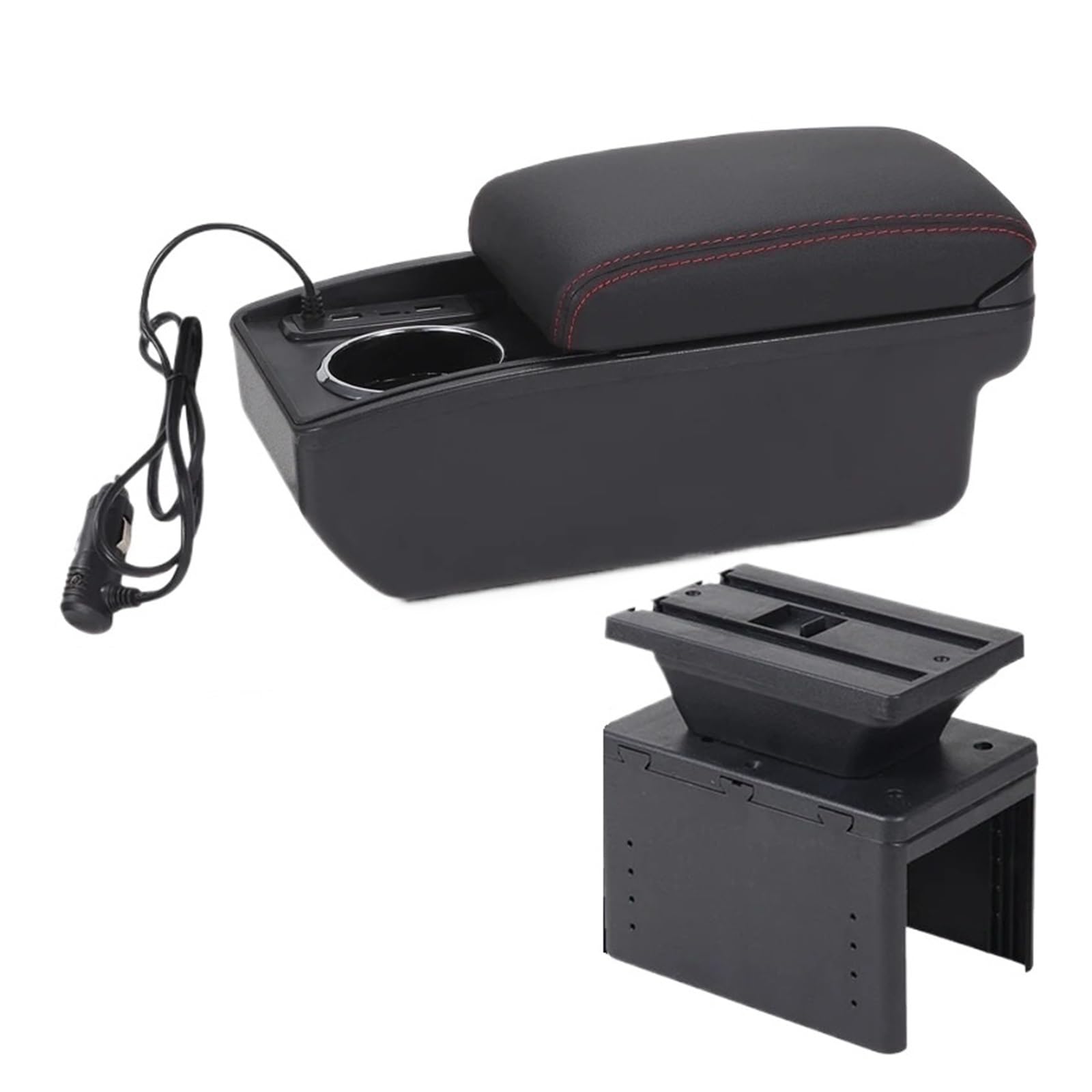 Hguvsjd Armrest Box For Hyundai I20 2021 2022 2023 2024 Armrest Interior Parts Center Console Storage Box Car Armrests(A Black red Fast charging)