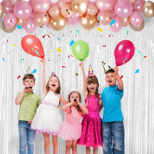 Image of White Foil Fringe Backdrop Curtain 2 Pack 3.3x8.2 Ft, White Tinsel Streamers Birthday Party Decorations Fringe Backdrop for Birthday Graduation Christmas Halloween Baby Shower Gender Reveal