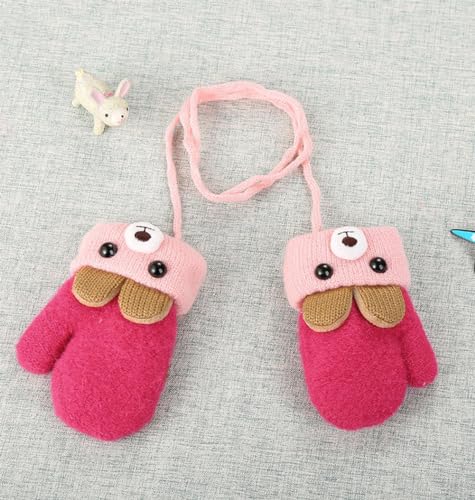 PENINSULA LOVE Toddler Winter Thermal Gloves Warm Knit Mittens Baby String Plush Gloves 1-3Year4