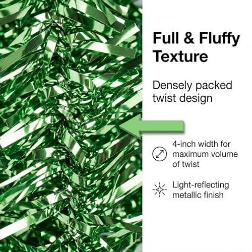 Anderson's Metallic Light Green Tinsel Twist Garland, 25ft Holiday Decoration, Christmas Tree Trim, Parade Float Decor, Party Supplies, Halloween, Graduation, Indoor Outdoor Event Garland by Anderson's - Image 4