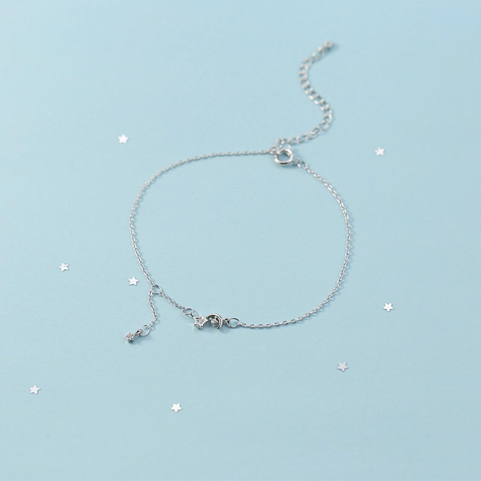 Cavigliera in oro bianco 14 K Au585 per vacanze, cavigliera da donna in oro boho 585 Mood, stella estiva, spiaggia, piede per mamma e ragazza, lunghezza 25,5 cm