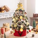 Mini-kunstkerstboom Op Tafel, met LED-lichtslingers, Sterboomtop, Ornamentenballen, Dennenappels en Doe-het-zelf-decoraties for Vakantiedecoratie(60cm/24in)
