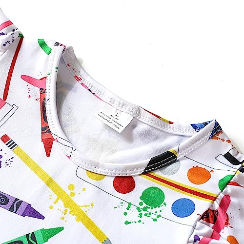 Toddler Girls Back to School Print Dresses Pencil Flutter Sleeve Clothes School Outfits 2-8Y2