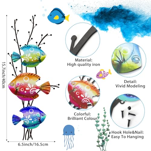 Landhoow-2-Pcs-Coastal-Wall-Decor-Metal-Fish-Wall-Art-Beach-Ocean-Sea-Tropical-Fish-Art-Nautical-Hanging-Sculpture-for-Summer-Party-Favor-Indoor-Outdoor-Bedroom-Living-Room-Kitchen Landhoow 2 Pcs Coastal Wall Decor Metal Fish Wall Art Beach Ocean Sea Tropical Fish Art Nautical Hanging Sculpture for Summer Party Favor Indoor Outdoor Bedroom Living Room Kitchen