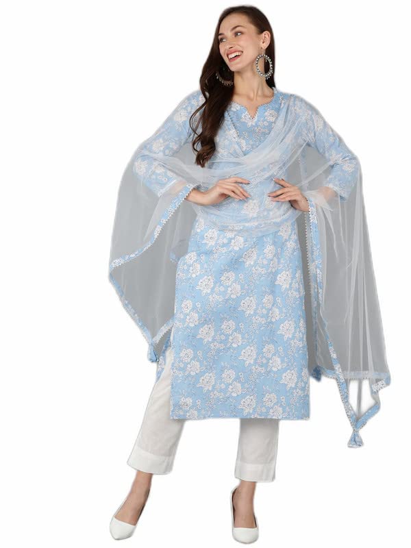Image of Vaamsi Women's Rayon Blend Printed Floral Kurta Trousers with Dupatta