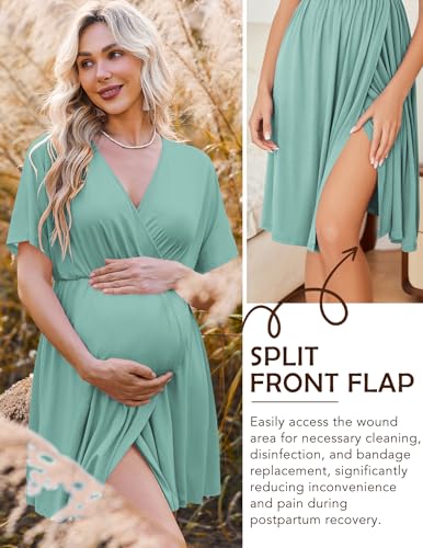 Image of Ekouaer 3 in 1 Labor and Delivery Gown for Hospital Short Sleeve Maternity Nursing Dress Nightgown Postpartum Sleepwear