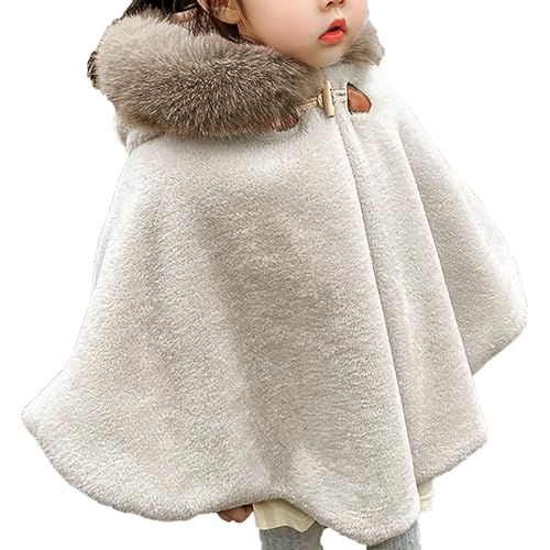 burdorme Toddler Girls Fleece Poncho Car Seat Coat Warm Infant Kids Furry Winter Hooded Cape Cloak Jacket Outerwear Khaki 9-12 Months