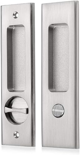 NCL Hardware Manija de puerta corredera para baño, manija de puerta de granero, cerradura de bolsillo redonda de privacidad (níquel satinado)