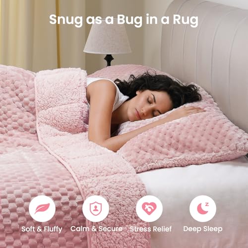 Image of Drewin Queen Size 20 lbs Weighted Blanket for Adults, Soft Fuzzy Jacquard Sherpa Weighted Blankets for Sleeping, Cozy Sofa Bed Blanket for Winter, Pink, 60 x 80 inches