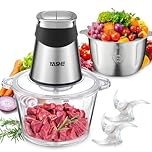 YASHE 1.8L+2L Electric Food Processors & Chopper with Glass and Stainless Steel Bowl,500W Meat Grinder with 2 Speeds, 2 Sets of Blades