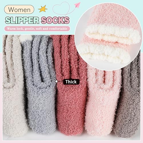 Image of Fuzzy Socks Warm Fluffy Winter Cozy Thick Plush Slipper Sleep Comfy Crew Socks for Women & Men 5 Pairs