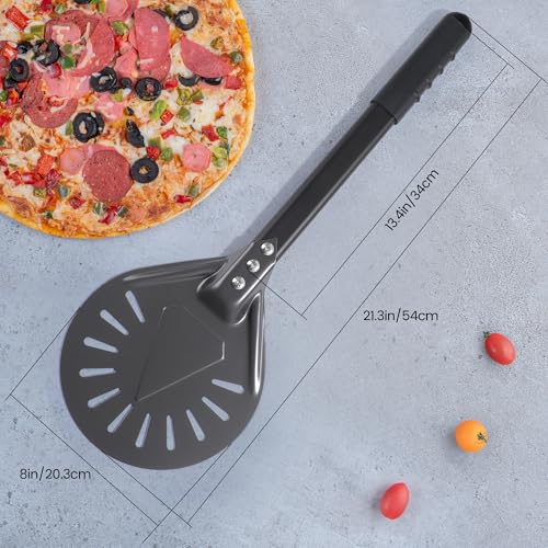 Image of 8 inch Pizza Turning Peel - Pizza Turner - Restaurant-Grade Aluminum Perforated Pizza Peel Lightweight Metal Outdoor Pizza Oven Accessories