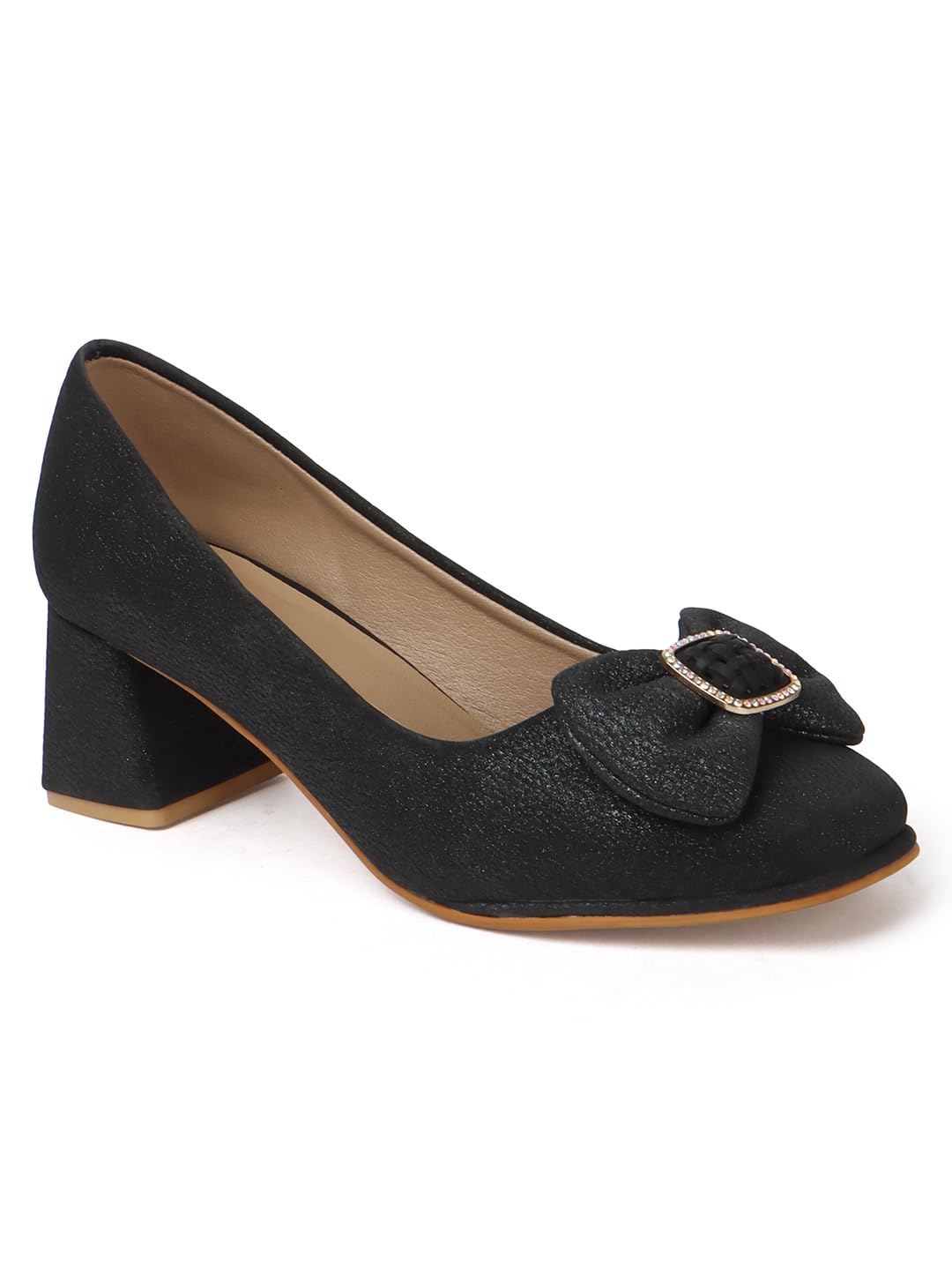 Elegant Black Party Block Heels Bellies for Women with Bow and Buckle Detail-image-15