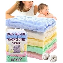 Baby Muslin Washcloths Burp Cloths Face Rags Towels Newborn Essentials Baby Registry Search 100% Cotton 6 Layered Muslin 12"x12" for Boys & Girls Gift Set
