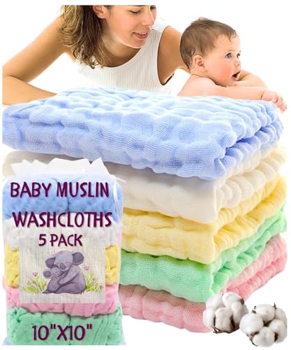 Baby Muslin Washcloths Burp Cloths Face Rags Towels Newborn Essentials Baby Registry Search 100% Cotton 6 Layered Muslin 12"x12" for Boys &amp; Girls Gift Set