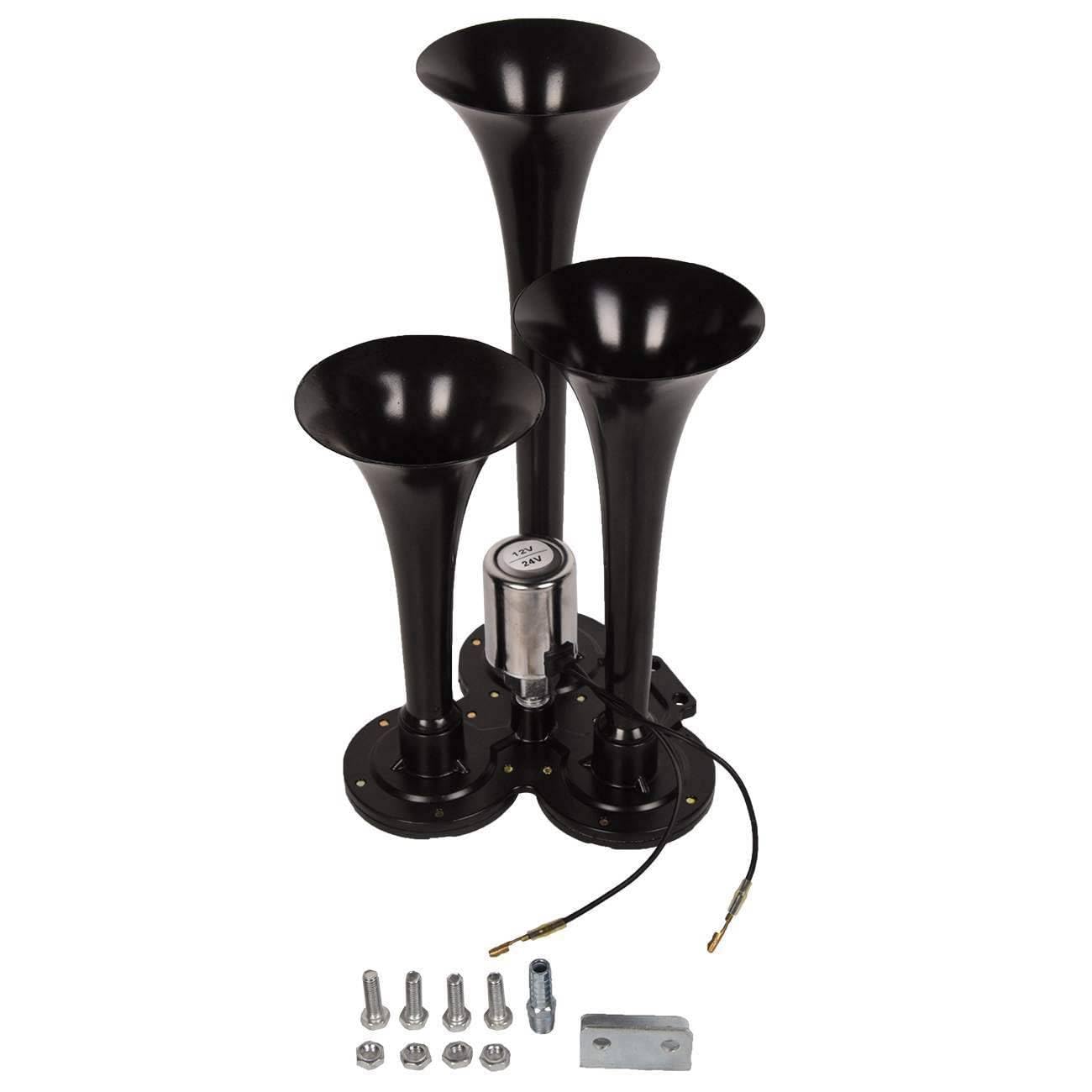 Wangcmcol Loud Sound 12V 24V Train Air Horn 3Pcs Trumpets Black for Truck Car SUV ATPP5213136001