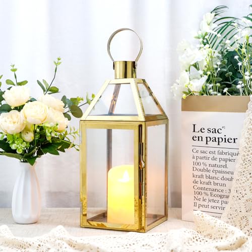 JHY Design Gold Decorative Lanterns 16" H Stainless Steel Candle ...