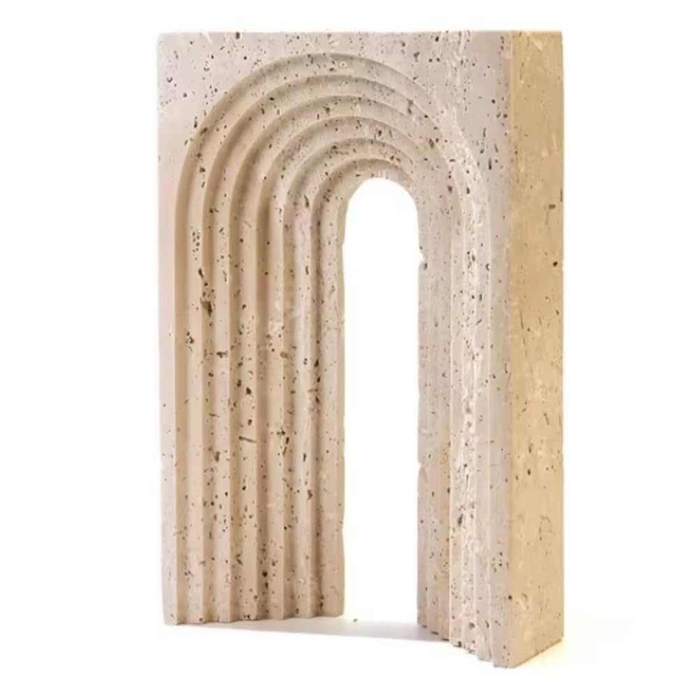 Vjsujehgy Luxury Natural Marble Yellow Travertine Geometric Arch Bookend for Bedroom and Living Room Desktop Book Stand Ornament