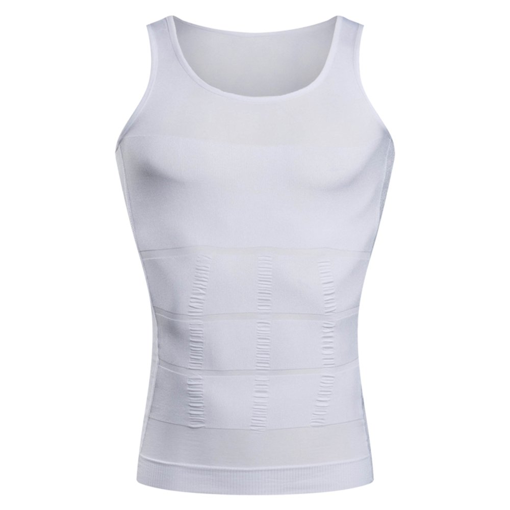 BaronHong Gynecomastia Compression Shirt Vest to Hide Man Boobs Moobs Slimming Mens Shapewear Flatten Whole Abdomen(White,L)