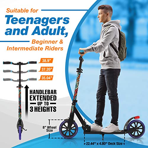 Serenelife Foldable Kick Scooter - Stand Kick Scooter For Teens And Adults With Rubber Grip At Tip, Alloy Deck, Adjustable T-Bar Handlebar Height, Smooth Gliding Wheels, Easy Maneuvering (Graffiti) #TOP3
