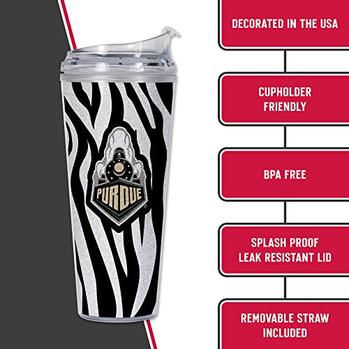 Image of Rico Industries NCAA Glitter 24oz Acrylic Glitter Tumbler with Hinged Lid, Officially Licensed Double Wall Tumbler with Straw