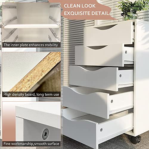 Edgewood 5 Drawer Filing Cabinet Storage File Wood Organizer Dresser Chest, 16"D X 16"W X 26"H, White #TOP5