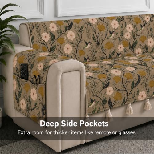 Image of STITCHNEST 'Eden Weaves Collection Series' 3 Seater Sofa Cover | Full Coverage with Armrest Pockets | Elegant Woven Fabric, Decorative Tassels, Washable & Durable for Modern Living