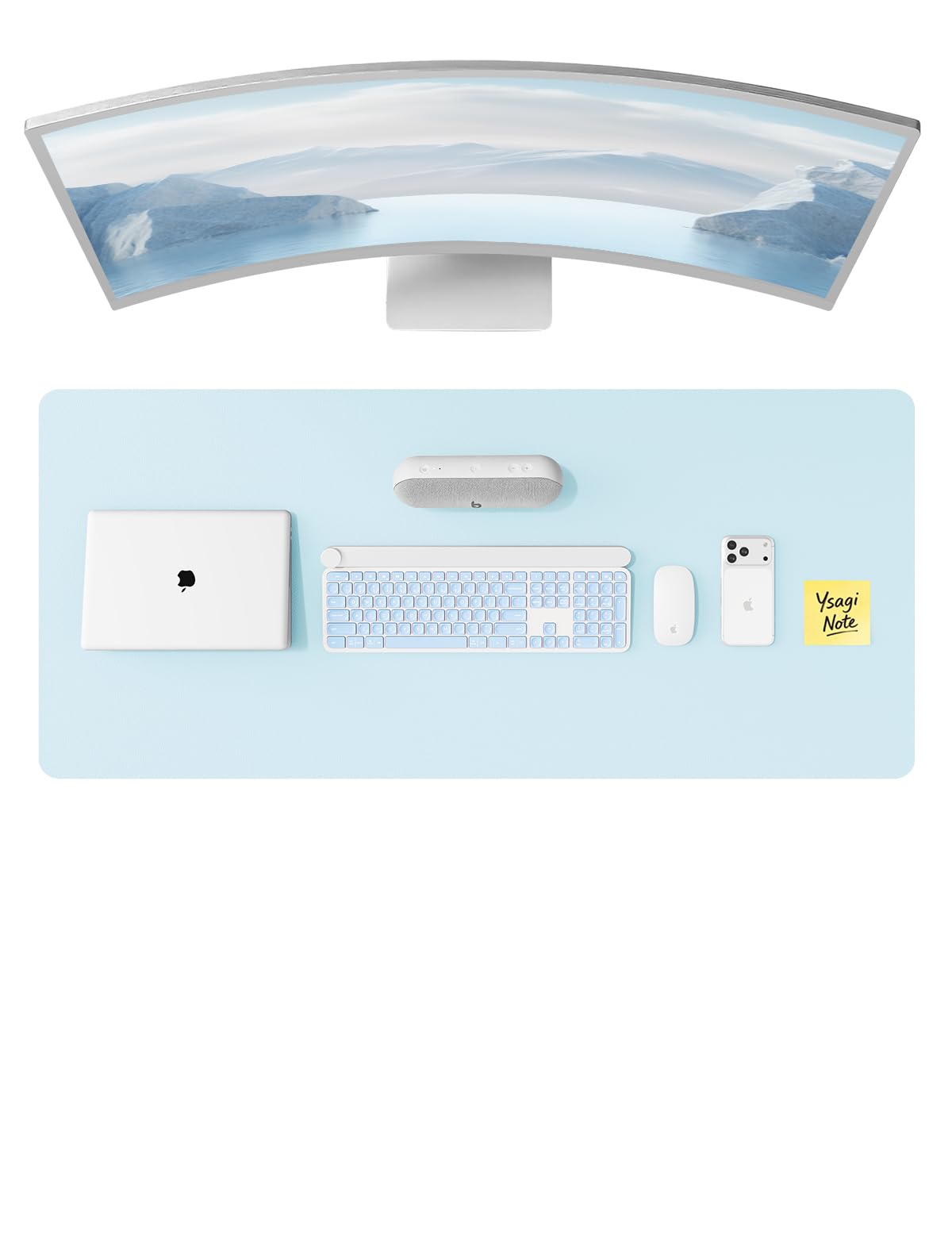 YSAGi Leather Desk Protector, Office Mat, Large Mouse Mat, Non-Slip PU Leather Blotter, Laptop Pad, Waterproof Writing Pad for Office and Home (Baby Blue, 47" x 17")