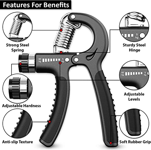 Hand Grip Strengthener, 2 Pack Forearm Trainer Hand Exerciser Gripper with Adjustable Resistance 5-60kg (11-132 Lbs), Wrist Strength Trainer for Strong Wrists, Fingers, Forearm,Gym Hand Keep Fitness - Image 3
