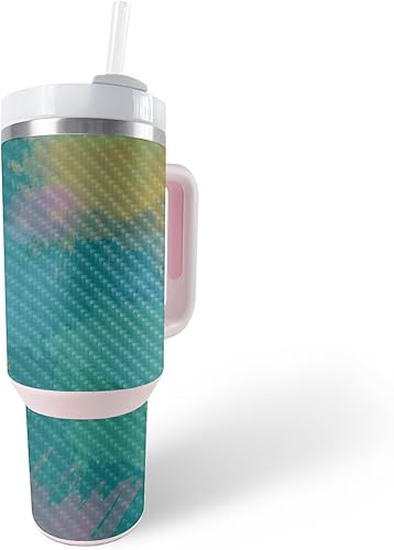 MightySkins - Skin de fibra de carbono compatible con Stanley The Quencher H2.0 FlowState vaso de 40 onzas, azul acuarela, acabado de fibra de