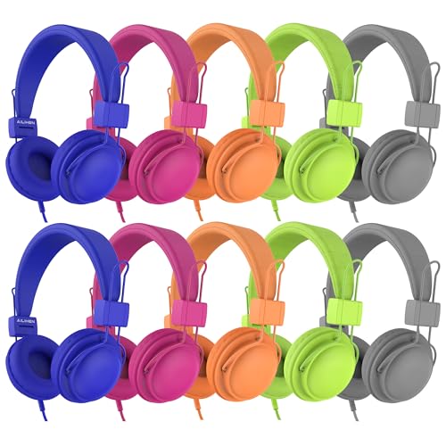 AILIHEN �L�b�Y�w�b�h�t�H�� �L�� �o���N 10�p�b�N K-6 �w�Z&�����p �}�C�N�t�� ���ʐ��� 85dB ���L�\ �܂肽���ݎ� 3.5mm�W���b�N Chromebook/�R���s���[�^�[�p �}���`�J���[