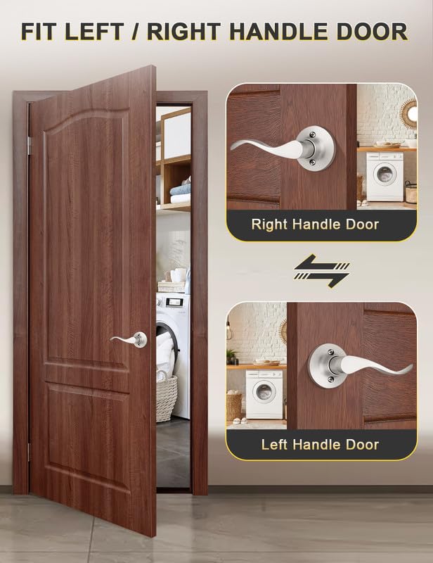 Image of Mengico 2 Pack Satin Nickel Dummy Door Lever, Single Left Side Door Handle for Closets, Non-Turning Pull Only Lever Set, Wave Style Interior Door Knob