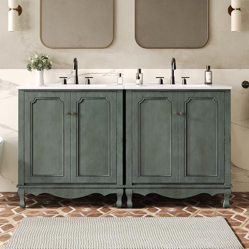 Virubi 60 in Double Mid Century Modern Bathroom Vanity with