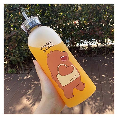 Waterbeker Plastic fles van 1000 ml Cartoon Frosted Water Cup Lekvrij drinkgerei Panda Bear Pattern Transparante sport drinkwaterfles (capaciteit: 1000 ml, kleur: 2 4) - Image 4