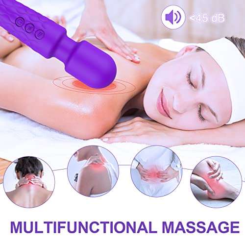 Kabelloser Massagestab, 20 Intensiv Vibrationsmodi, 8 Kraftvolle Geschwindigkeiten, USB Elektrische Handmassagegeräte, Wasserdicht Massagestab Lila, Für Schulter Nacken Entspannung Rückenmassagegerät. - Image 5