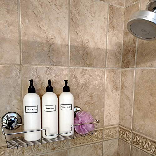 Silkscreened Empty Shower Bottle Set for Shampoo, Conditioner, and Body Wash, Cosmo/Bullet 16 oz 3-pack, White (Black Pumps)4