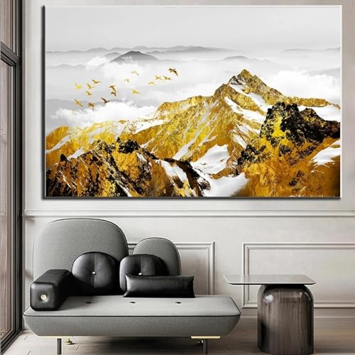 Peinture sur toile KEBIA paysage de montagne doree 60x80cm decoration murale sans cadre