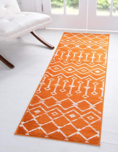 Rugs.com Geometric Kasbah Trellis Collection Rug – 2' X 8' Runner Orange Low Pile Rug Perfect For Living Rooms, Large Dining Rooms, Open Floorplans #TOP16
