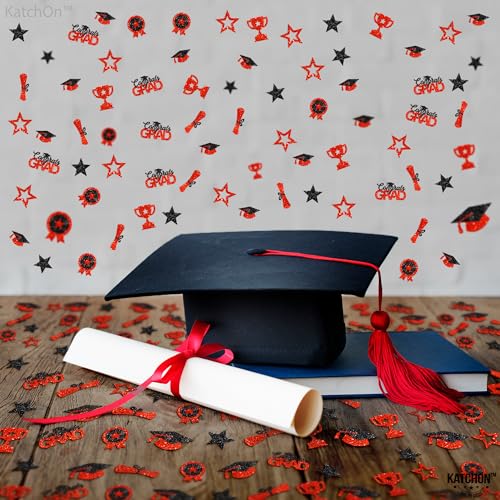 Image of KatchOn, Shiny Glitter Red and Black Graduation Confetti - Pack of 300 | Congrats Grad Confetti for Class of 2026 Decorations | Red and Black 2026 Graduation Decorations | Grad Party Decoration 2026