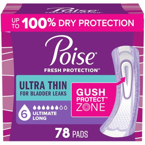 Image of Poise Ultra Thin Incontinence Pads for Women, 6 Drop, Long, 78 ct