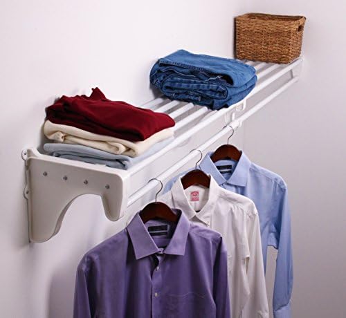 EZ Shelf DIY Expandable Closet Shelf & Rod - 41” - 74” - White - Mounts to 1 Sidewall and Backwall with 1 End Bracket -Easy to Install-Strong-Wire Shelving Alternative-Rod & Shelf Kit (EZS-SCRW72-1-1)
