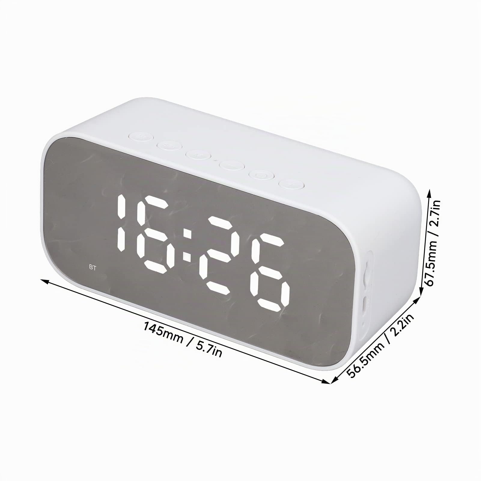 Reloj Despertador Digital, Reloj de Cabecera Portátil con Pantalla Grande con Alarma Dual, Radio Reloj Despertador FM con Altavoz Bluetooth, Brillo Ajustable, Detección de Temperatura en(Blanco)