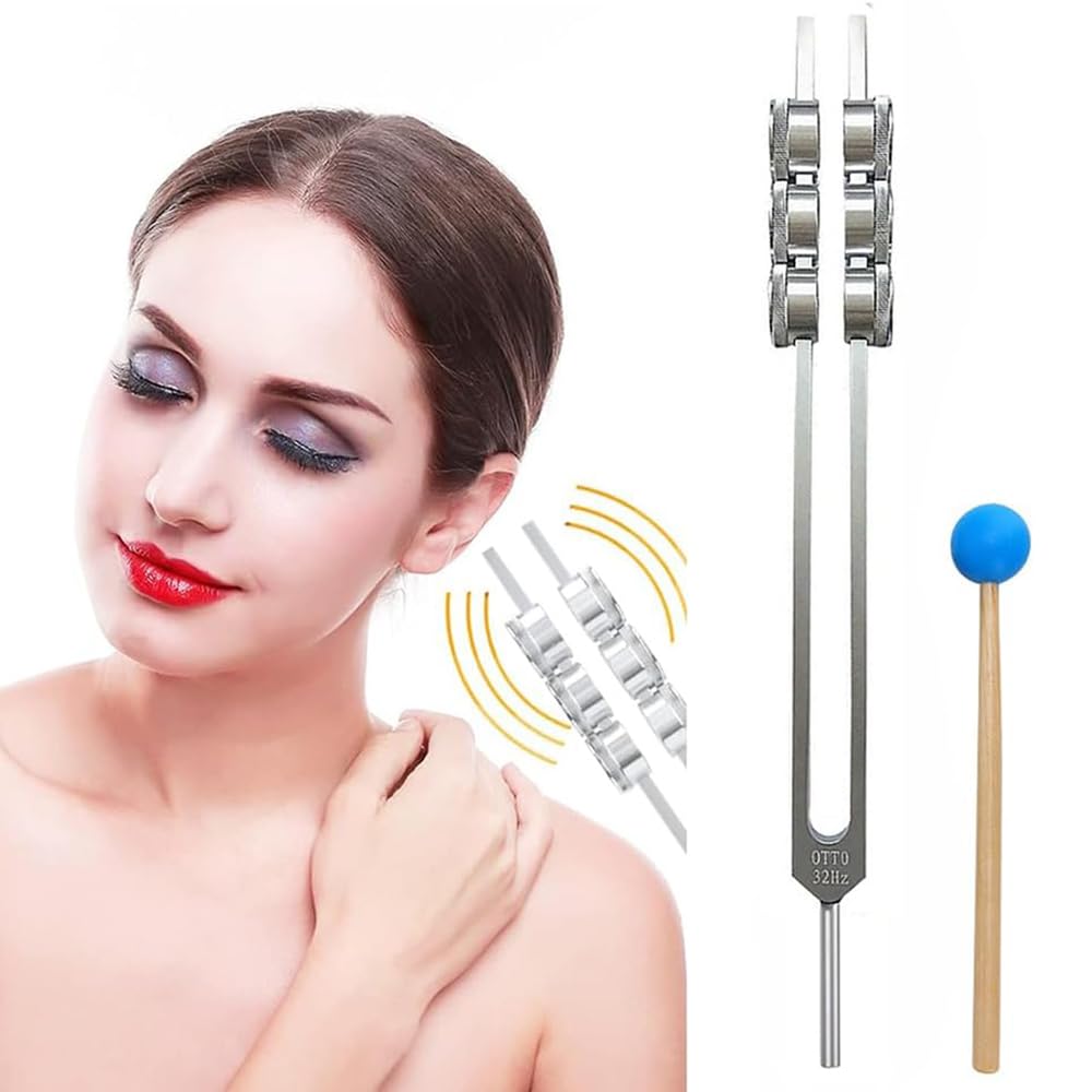 NEWFUN Diapason Therapeutique,Diapason 32 Hz, Diapason en aluminium avec marteau Outil de diagnostic de santé, idéal pour la thérapie, pour la thérapie des chakras,la ThéRapie par le Son